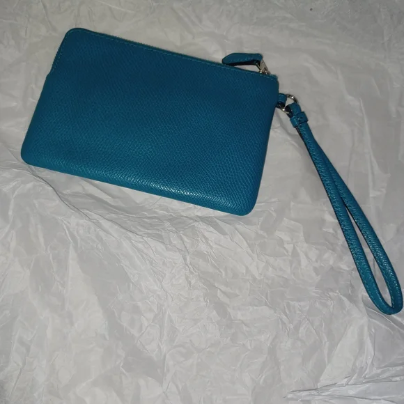 Coach Blue Teal Pebbled Leather Wristlet - Picture 2 of 3